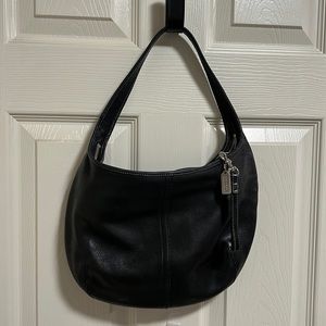 Black leather coach hand bag, 13w x 9h